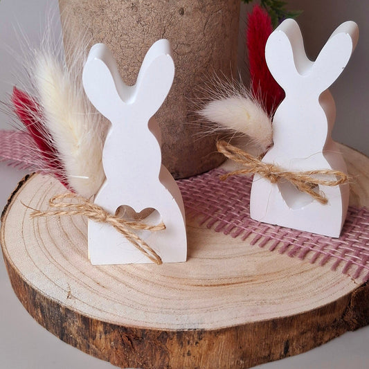 Osterhasen 2er-Set mit Trockenblumen