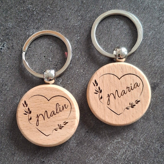 Schlüsselanhänger Holz ca 7,4 cm, Paargeschenk, Personalisierter Schlüsselanhänger