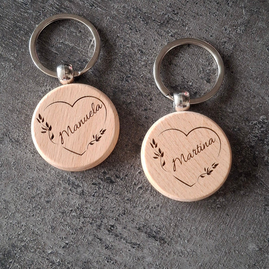 Schlüsselanhänger Holz ca 7,4 cm, Paargeschenk, Personalisierter Schlüsselanhänger